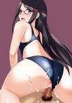  anus ass black_hair censored cocona competition_swimsuit cum cum_on_body endou_rino glasses hair_ornament hairclip highres jinsei long_hair looking_back mosaic_censoring one-piece_swimsuit open_mouth penis purple_eyes sex solo_focus swimsuit swimsuit_aside vaginal 