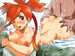  1girl ass ass_grab asuna_(pokemon) bent_over blush boris_(noborhys) breasts doggystyle erect_nipples gym_leader hetero large_breasts long_hair nipples nude one_eye_closed onsen open_mouth partially_submerged pokemon pokemon_(game) pokemon_oras pokemon_rse red_hair sex sweat towel vaginal water wet 