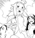  2girls agnes_oblige ahoge blood blush bravely_default:_flying_fairy bravely_default_(series) breasts covering covering_breasts crying crying_with_eyes_open ear_blush edea_lee full-face_blush greyscale injury large_breasts monochrome multiple_girls nude_cover ringabel small_breasts sword tears towel tsukudani_(coke-buta) weapon 