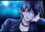  1boy black_eyes black_hair cartains character_request diabolik_lovers ear_studs earrings jacket jewelry male male_focus mii_(793102) mukami_ruki necklace night open_mouth smile solo star 