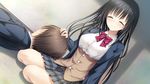  1boy 1girl artist_request character_request eyes_closed game_cg hand_on_another&#039;s_head hand_on_another's_head happy hetero hitsuji_takako kiss_ato_kiss_will_change_my_relation_with_you kneeling lap_pillow natsume_azusa school_uniform smile source_request 