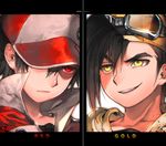  artist_name backwards_hat baseball_cap black_hair character_name expressionless goggles goggles_on_headwear gold_(pokemon) hat kawacy male_focus multiple_boys one_eye_covered pokemon pokemon_(game) pokemon_gsc pokemon_special red_(pokemon) red_(pokemon_rgby) smirk 