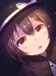  bow brown_hair capelet hat hat_bow minarai_shachou short_hair sky solo star_(sky) starry_sky touhou usami_renko white_bow yellow_eyes 