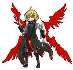  adapted_costume blonde_hair claw_(weapon) cross ex-rumia fang_out mousou multiple_wings pantyhose red_eyes red_wings rumia short_hair simple_background solo touhou weapon white_background wing_collar wings 