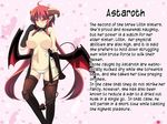  1girl astaroth_(mon-musu_quest:_paradox) blush breasts character_profile cleavage curvy demon_girl demon_tail demon_wings gloves glowing glowing_eyes horns long_hair looking_at_viewer mon-musu_quest! mon-musu_quest!_paradox mon-musu_quest:_paradox monster_girl naughty_face no_bra no_pants panties pointy_ears red_eyes red_hair shiki_(psychedelic_g2) smile solo succubus tail tattoo thighhighs translated underwear white_panties wings 