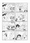  5girls animal_ears bow bunny_ears check_translation chen choborau_nyopomi cirno comic fox_ears fox_tail greyscale hair_bow hat highres inaba_tewi kirisame_marisa monochrome multiple_girls partially_translated tail touhou translation_request wings yakumo_ran 