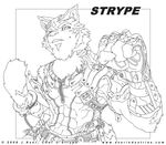  2006 abs anthro chest_tuft feline fur handcuffs j_axer line_art male mammal muscles shackles smile strype_(character) tiger tuft 