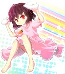  :/ animal_ears barefoot black_hair bunny_ears carrot carrot_necklace inaba_tewi jewelry legs looking_at_viewer morioka_itari pendant red_eyes short_hair sitting solo touhou 