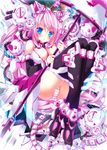  :&lt; animal_ears bare_shoulders between_breasts black_legwear blue_eyes blush breasts cat_ears cleavage detached_sleeves highres large_breasts mecha mecha_musume necktie necktie_between_breasts ooji_cha original panties pink_hair robot solo striped striped_panties thighhighs underwear 