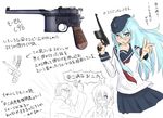  2girls bad_id bad_pixiv_id black_lagoon blue_eyes chuunibyou_demo_koi_ga_shitai! cigarette_candy crossover eyepatch gun handgun hat hibiki_(kantai_collection) kantai_collection long_hair mauser_c96 multiple_girls one_side_up rotton_the_wizard school_uniform serafuku silver_hair takanashi_rikka translated weapon yuusuke_(izanagi719) 