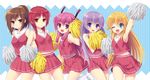  ;d angel_beats! blonde_hair brown_hair cheerleader fang fuyuichi hisako_(angel_beats!) irie_(angel_beats!) iwasawa long_hair multiple_girls one_eye_closed open_mouth pink_eyes pink_hair pom_poms ponytail purple_eyes purple_hair red_eyes red_hair sekine short_hair smile two_side_up yui_(angel_beats!) 