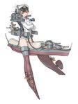  aircraft airplane bad_id bad_pixiv_id battleship boat chain crossed_arms giantess grey_hair hair_over_one_eye hat imperial_japanese_navy kongou_(battleship) mecha_musume military military_vehicle minigirl original peaked_cap red_eyes revision sano_toshihide ship simple_background solo straddling thighhighs uniform warship watercraft 