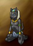  2013 anthro balls black_nose blue_eyes canine egyptian erection fur jackal libra-11 male mammal nipples penis solo 