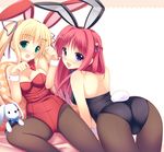  animal_ears ass bad_id bad_nicoseiga_id black_legwear blonde_hair bunny_ears bunny_tail bunnysuit detached_collar fishnet_pantyhose fishnets green_eyes hair_ornament hairclip ichiroku long_hair multiple_girls original pantyhose purple_eyes red_hair sana_(ichiroku) sena_(ichiroku) stuffed_toy tail thigh_gap twintails wrist_cuffs 