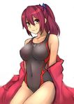  bad_id bad_pixiv_id competition_swimsuit free! highres long_hair matsuoka_gou one-piece_swimsuit ponytail red_eyes red_hair swimsuit yashichii 