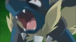  1girl animated animated_gif bite biting gym_leader koruni_(pokemon) lowres lucario mega_lucario mega_pokemon pokemon pokemon_(anime) 