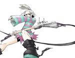  1girl bass_guitar blue_hair boots female guitar gym_leader highres homika_(pokemon) instrument pokemon pokemon_(game) pokemon_bw2 shirt short_hair solo striped striped_shirt topknot white_hair 