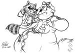  knife mammal necktie overweight pokelai police raccoon rocket_raccoon size_difference threaten uniform 