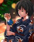  amagami animal_print black_eyes black_hair fish_print goldfish_print japanese_clothes jewelry kimono looking_away md5_mismatch murasaki_iro nanasaki_ai ring short_hair solo water_yoyo wedding_band 