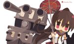  bad_id bad_pixiv_id brown_eyes brown_hair chameleon_man_(three) chibi flat_color holding kantai_collection looking_at_viewer ponytail red_umbrella solo turret umbrella yamato_(kantai_collection) 