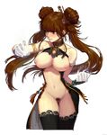  bad_id bad_pixiv_id blush breasts brown_hair double_bun dungeon_and_fighter fighter_(dungeon_and_fighter) gloves happening18 large_breasts long_hair navel nen_master_(dungeon_and_fighter) nipples pubic_hair red_eyes solo thighhighs twintails 