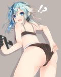  1girl adjusting_clothes adjusting_panties aqua_hair ass blue_eyes bra panties short_hair sinon solo surprised sword_art_online tsuzaki_tsunomi underwear underwear_only 