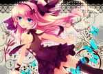  :d black_legwear blue_eyes bow hair_bow hair_ornament hair_ribbon hairband ichiyou_moka long_hair looking_at_viewer looking_back megurine_luka open_mouth pink_hair ribbon smile solo thighhighs vocaloid zettai_ryouiki 