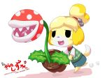  ambiguous_gender animal_crossing anthro blush canine clothed clothing dlrowdog dog duo female flora_fauna hair isabelle_(animal_crossing) japanese_text mammal mario_bros nintendo open_mouth piranha_plant plant sharp_teeth shih_tzu smile super_smash_bros._ultimate teeth text tongue video_games 