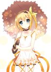  1girl bare_shoulders blue_eyes blush breasts choker dress edna_(tales) flower gloves long_hair orange_hair ribbon side_ponytail small_breasts tales_of_(series) tales_of_zestiria umbrella 