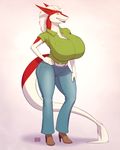  2014 anthro big_breasts bng breasts clothed clothing eyes_closed female hair huge_breasts male plain_background sergal shadow shoes standing teeth white_hair 