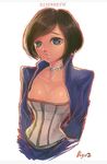  1girl bioshock bioshock_infinite blue_eyes breasts brown_hair choker cleavage corset elizabeth_(bioshock_infinite) jacket medium_breasts ryuji_(red-truth) short_hair 