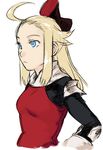  armor blonde_hair blue_eyes bow bravely_default:_flying_fairy bravely_default_(series) breasts edea_lee elbow_pads expressionless hair_bow long_hair small_breasts solo tsukudani_(coke-buta) upper_body 