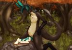  claws cuddlebutt forest gay hair horn internal_organs knot lagomorph long_ears male mammal monster open_mouth paws penis rabbit size_difference slit tree 