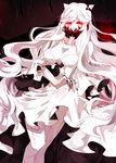  breasts cleavage collarbone covered_mouth dress fingernails glowing glowing_eyes horns kantai_collection konohana_inori large_breasts long_hair long_sleeves mask midway_hime pale_skin red_eyes sharp_fingernails shinkaisei-kan skirt_hold solo veins very_long_hair white_dress wide_sleeves 