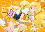  :p artist_name bee blonde_hair bug cure_honey happinesscharge_precure! heart insect long_hair looking_at_viewer magical_girl oomori_yuuko orange_background ponytail precure shiitake_urimo solo tongue tongue_out wide_ponytail yellow_eyes 
