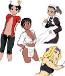  alex_(street_fighter) apron blonde_hair breasts capcom_fighting_jam capri_pants character_request chinese_clothes cleavage collage dark_skin fighting_stance flat_chest front-tie_top fundoshi genderswap genderswap_(mtf) gloves gouki headband japanese_clothes long_hair maid maid_headdress midnight_bliss midriff multiple_girls open_fly pants red_eyes sports_bra street_fighter tsukudani_(coke-buta) unzipped urien waist_apron wrist_cuffs yamakasa yun_lee 