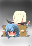  bat_wings bdsm blue_hair blush bondage bound fangs gaoo_(frpjx283) highres nude pillory red_eyes remilia_scarlet short_hair solo tears top-down_bottom-up touhou wings 