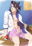  1boy black_hair blue_eyes boxers clothed erection facial_hair huge_penis large_penis male male_focus manly muscle muscular penis platane_(pokemon) poke_ball pokeball pokemon pubic_hair smile smirk solo thighs unbuttoned_shirt uncensored underwear veins veiny_penis 