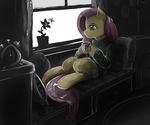  2014 alarm_clock clothing cup cutie_mark equine female fluttershy_(mlp) friendship_is_magic hair holding horse inside lying mammal my_little_pony nsfwdozer on_back pillow pony resting solo 