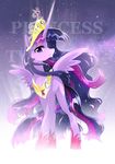  2014 crown english_text equine female friendship_is_magic gem gold hair horn looking_at_viewer mammal my_little_pony necklace portrait purple_eyes purple_hair shiny solo sparkles text twilight_sparkle_(mlp) winged_unicorn wings yuki-zakuro 
