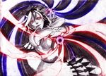  energy_ball glowing glowing_eyes graphite_(medium) hane_(azelye) horns kijin_seija looking_at_viewer multicolored_hair partially_colored short_hair short_sleeves solo streaked_hair tongue tongue_out touhou traditional_media upper_body 
