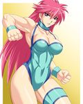  blue_leotard breasts choker cleavage covered_navel large_breasts leotard long_hair mighty_yukiko pink_hair purple_eyes solo taroimo_(00120014) wrestle_angels wrestle_angels_survivor wrestling_outfit wristband 