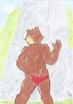  back balls bear butt clothing collar forest gay invalid_color male mammal muscles seductive smile traditional_media tree underwear 