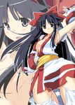  armpits black_hair blue_eyes bow breasts fingerless_gloves gloves hirowa_nagi long_hair medium_breasts nakoruru nipples red_bow samurai_spirits very_long_hair 