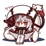  chibi highres kantai_collection long_hair midway_hime monster nuu_(nu-nyu) pale_skin red_eyes shinkaisei-kan solo tongue tongue_out translated turret white_hair 