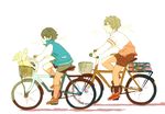  ai-wa bag baguette bicycle bicycle_basket black_hair blue_eyes bread brown_hair child closed_eyes food free! from_side groceries ground_vehicle kneehighs long_sleeves looking_away male_focus multiple_boys nanase_haruka_(free!) paper_bag profile riding shoes shorts sneakers socks spring_onion tachibana_makoto white_background younger 