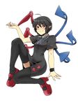  asymmetrical_wings black_hair dress full_body houjuu_nue mary_janes nicutoka pointy_ears red_eyes shoes short_hair smile solo thighhighs touhou transparent_background wings zettai_ryouiki 