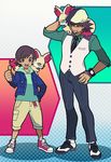  animalization brown_hair cabbie_hat child crossover dual_persona fennekin gen_6_pokemon glasses hat kaburagi_t_kotetsu male_focus mamemo_(daifuku_mame) multiple_boys older pokemon pokemon_(creature) pokemon_(game) pokemon_xy tiger_&amp;_bunny vest waistcoat younger 