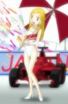  blonde_hair blue_eyes digimon digimon_frontier heels long_hair orimoto_izumi race_queen swimsuit tagme umbrella 