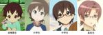  age_comparison artist_request brown_eyes brown_hair crossover flower glasses green_eyes hair_ornament hairclip hirakawa_natsumi k-on! kiri_nanami kyou_no_go_no_ni manabe_nodoka maria_holic multiple_girls over-rim_eyewear raglan_sleeves red-framed_eyewear semi-rimless_eyewear short_hair translated under-rim_eyewear 